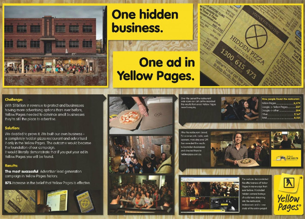   "Hidden pizza restaurant", : Sensis Yellow Pages, : Clemenger BBDO