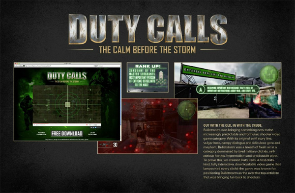   "Duty calls", : Electronic Arts Inc., : Wieden+Kennedy